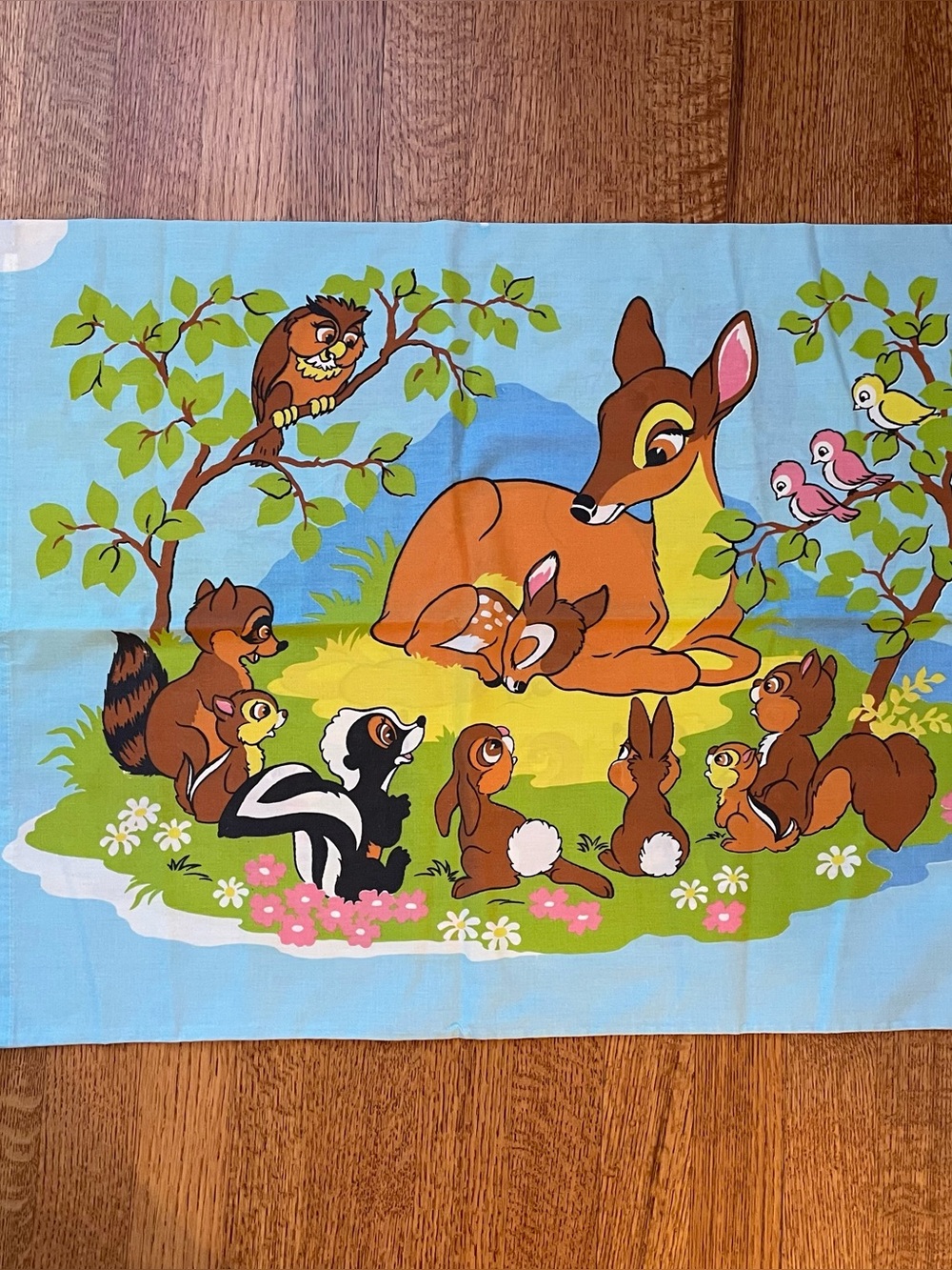 Vintage 1970s Disney Bambi & Friends Standard Pillowcase Percale Sears Roebuck